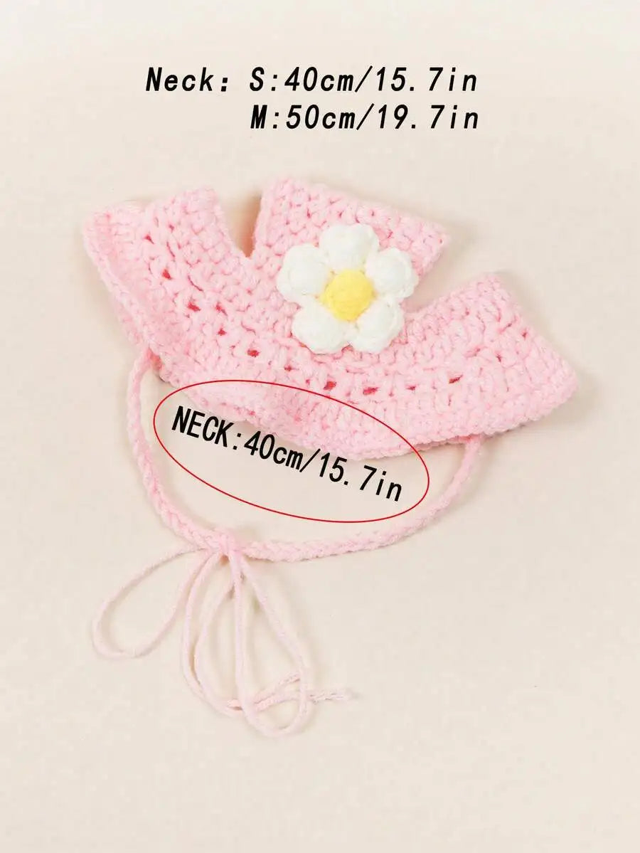 Knitted Pet Hat with Floral Trim for Cats and Small Dogs