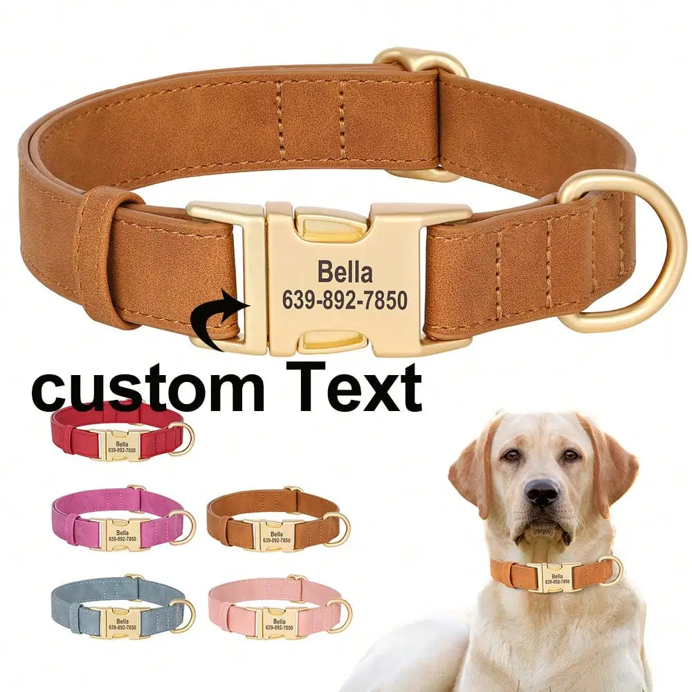 Stylish Upgraded Pet Collar Smooth PU Engraved Surface Comfort Lining Anti-lost Dog Accessory