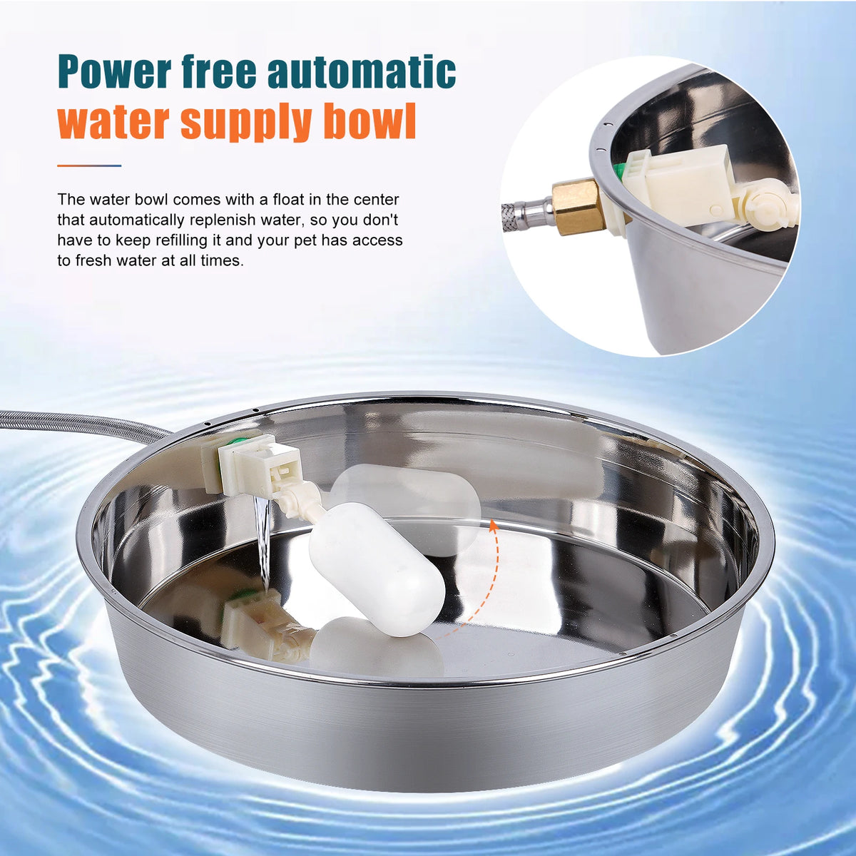 Stainless Steel Automatic Dog Water Feeding Trough Pet Water Dispenser with 100cm Pipe