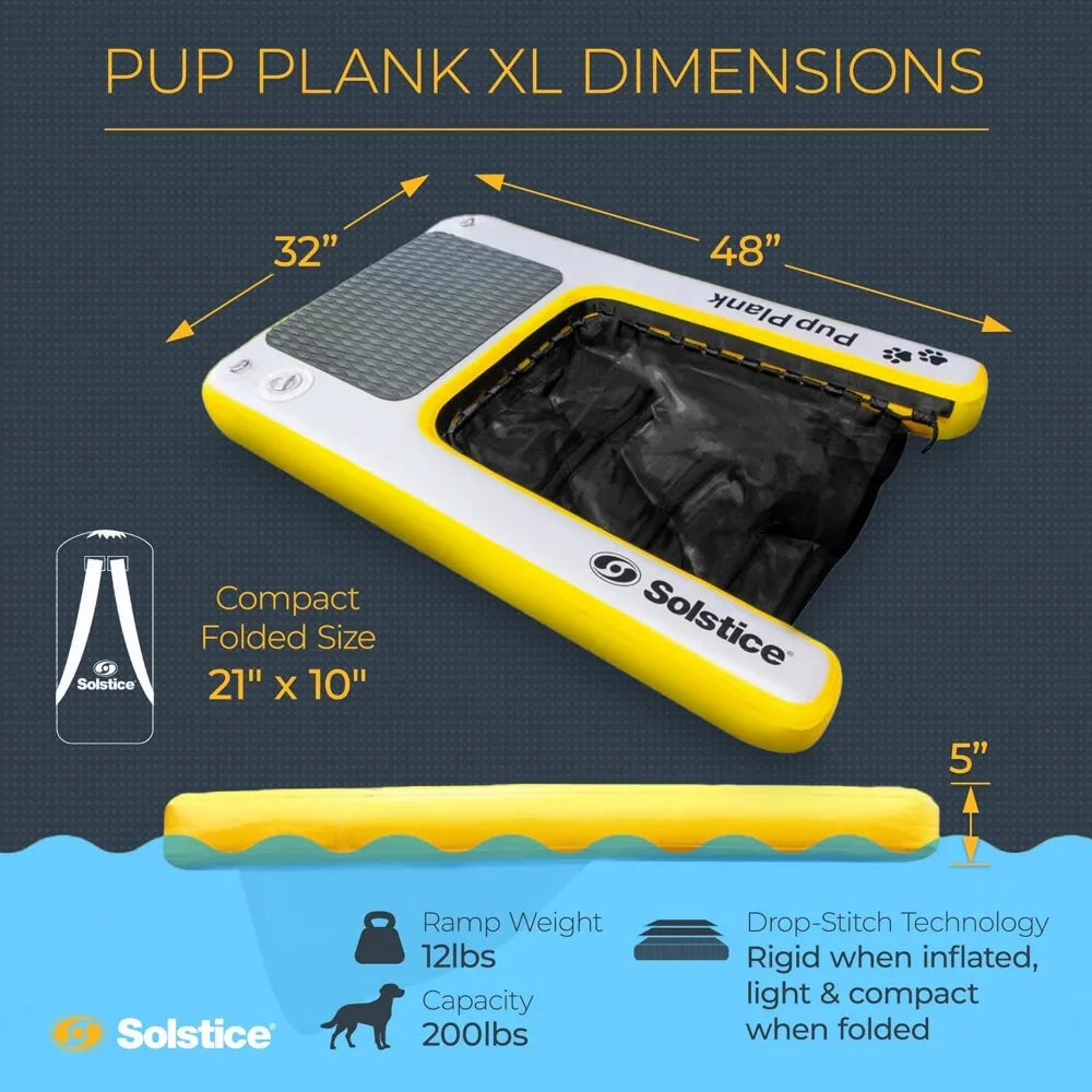SOLSTICE Inflatable Pup Plank, Dog Water Ramp for Boats and Docks, XL, 200 lb Capacity - Floating Platform for Pets for Lake, Ri