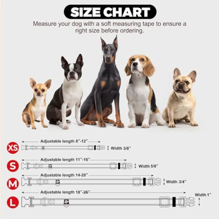 Reflective Dog Collar, Soft Neoprene Padded Pet Collar with ID Tag Ring, Adjustable for Small Dogs,,S