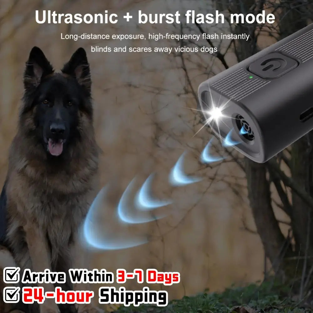 Ultrasonic Dog Bark Deterrent Device Long Range Rechargeable Pet Dog Repeller with LED Flashlight for Small/Medium/Large Dogs