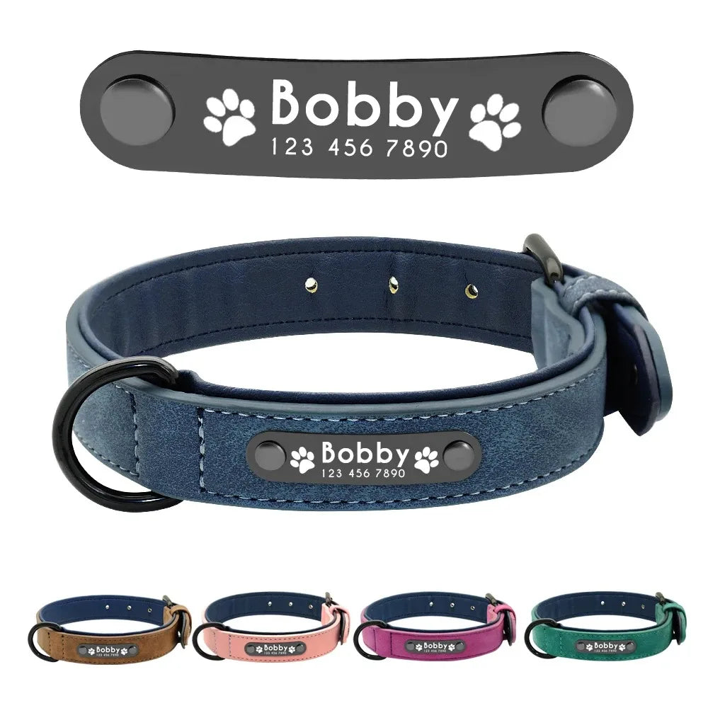 Personalized Name ID Tags Dog Collars Custom Text name Leather Dog Collar For Small Medium Large Dogs Pitbull Bulldog Beagle