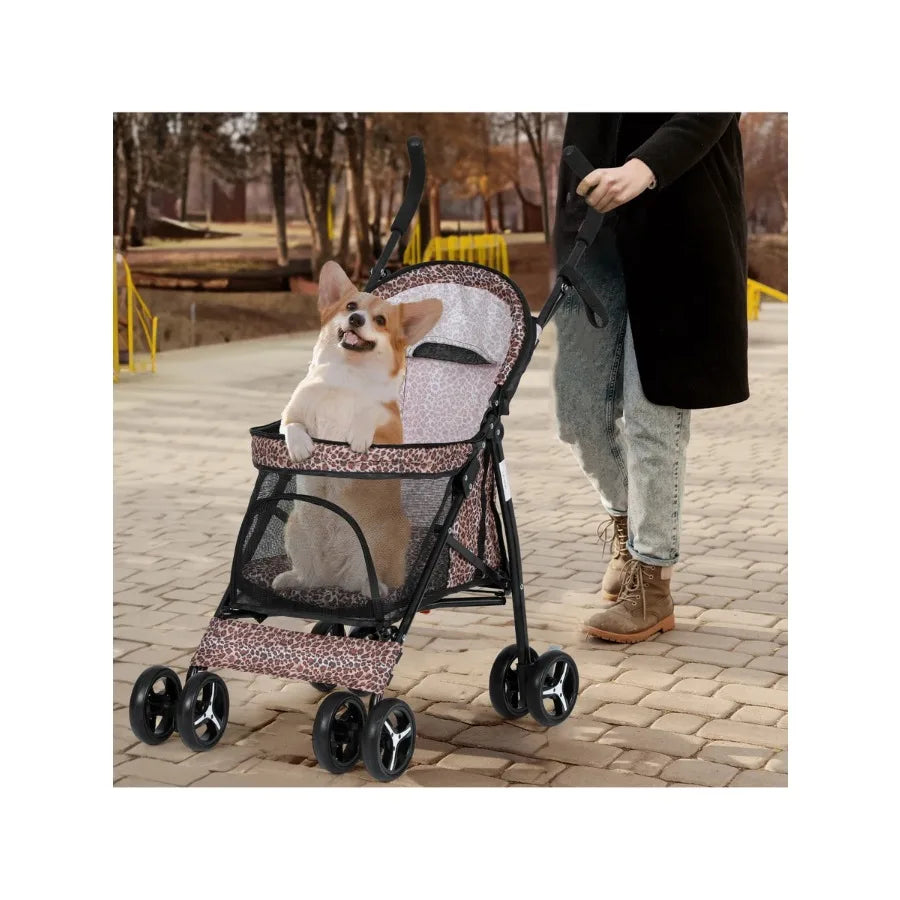 【New style】MoNiBloom 4 Wheels Pet Stroller, Easy-Fold Dog Cat Jogger Stroller W/Rear Storage Bag and Visible Mesh For Small/Med