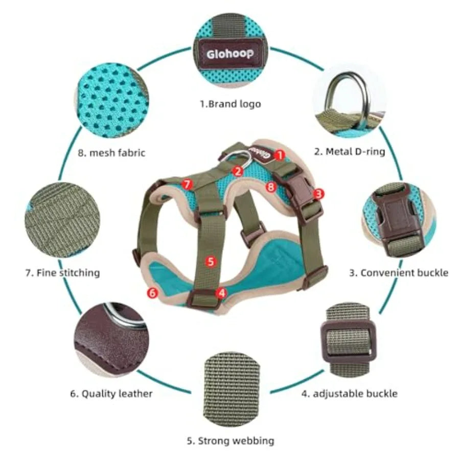 Small Dog Harness and Leash Set, Breathable Mesh Puppy Harness, Adjustable Dog Harness for Small Medium Large Dogs, No-Pull Pet