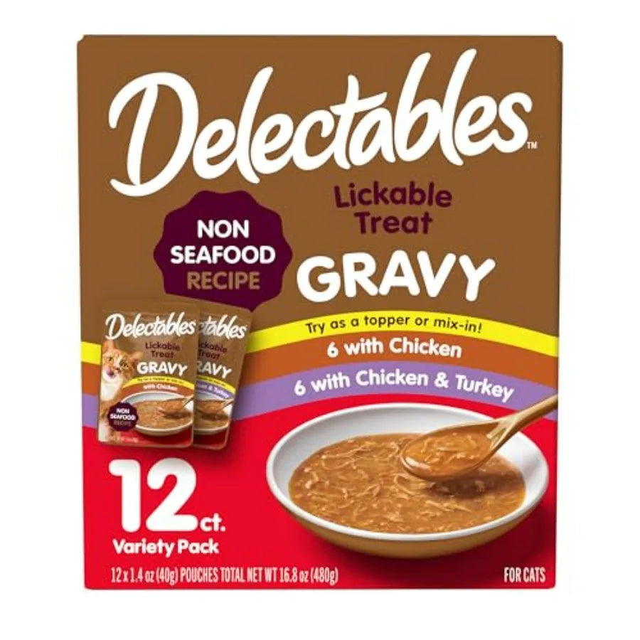 Lickable Treat Gravy Wet Cat Treat Pack, Food Topper, Hydrating, Grain-Free, No Fillers, By-Products, Added Preservatives, Pouc