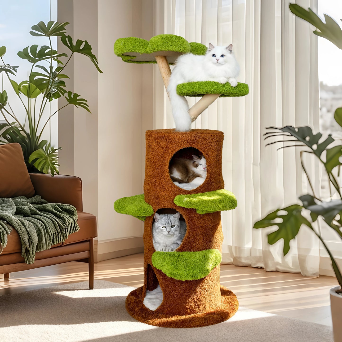 Luxury Wood Modern Cat Tree Tower Cat Scratching Post with Condo Bed Pet Furniture