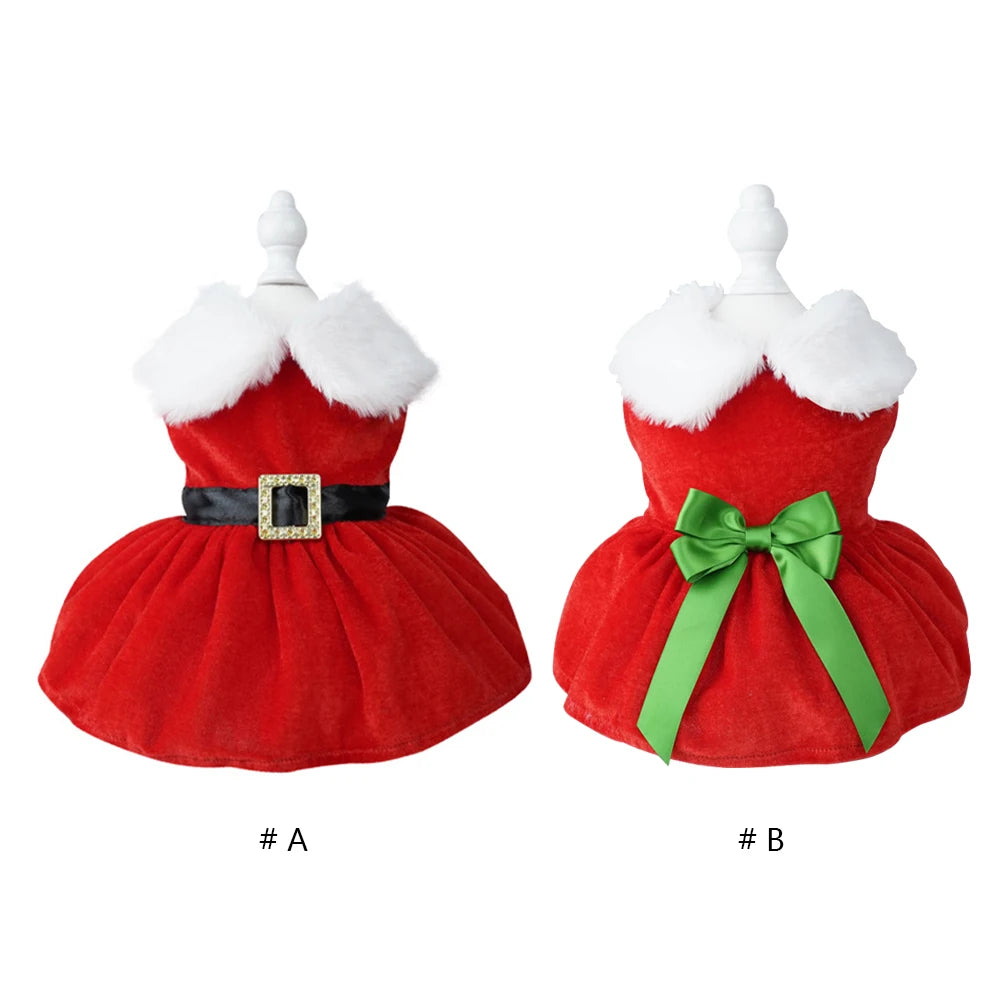Cats Dog Red Dress Soft Dog Girls Winter Clothes Comfortable Small Pet Red Skirt Suit Easy To Clean Christmas Dress Up Supplies