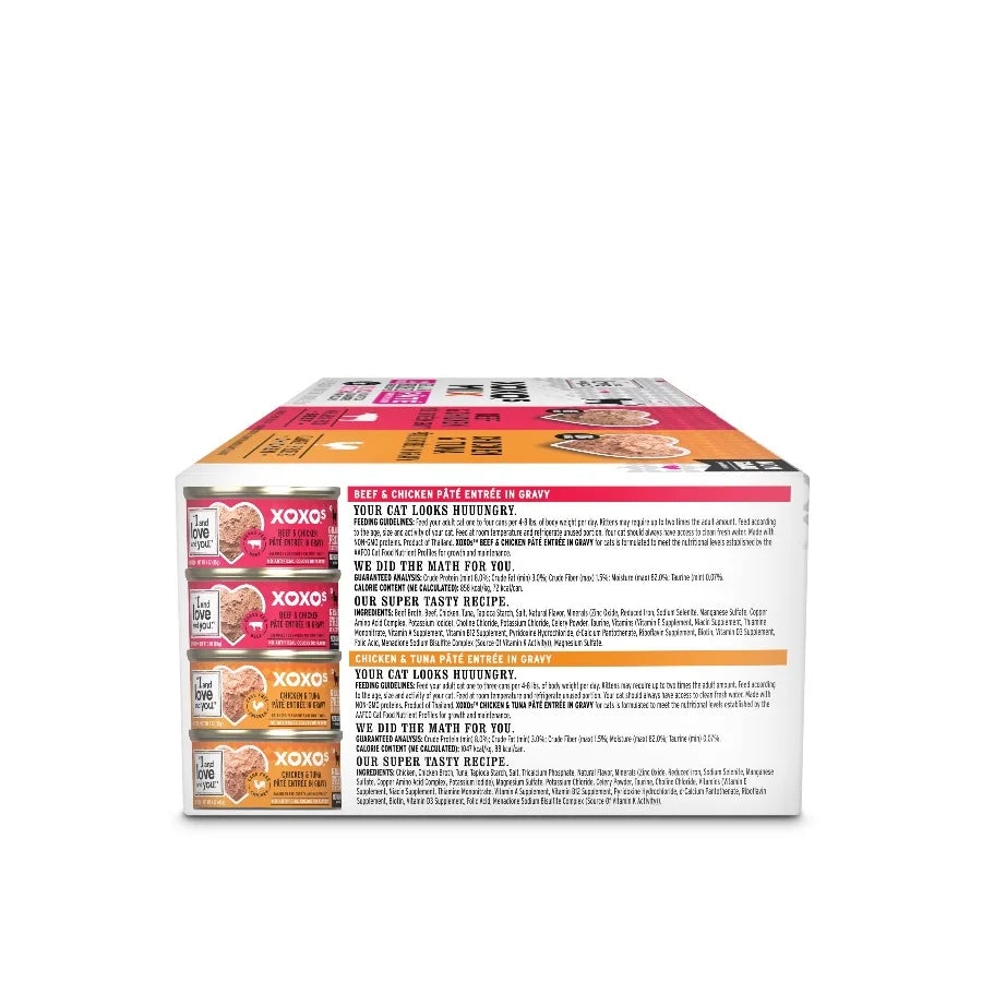 XOXOs - Chicken/Beef Pate Variety Grain Free Canned Cat Food, 3 oz Cans 12 Pack