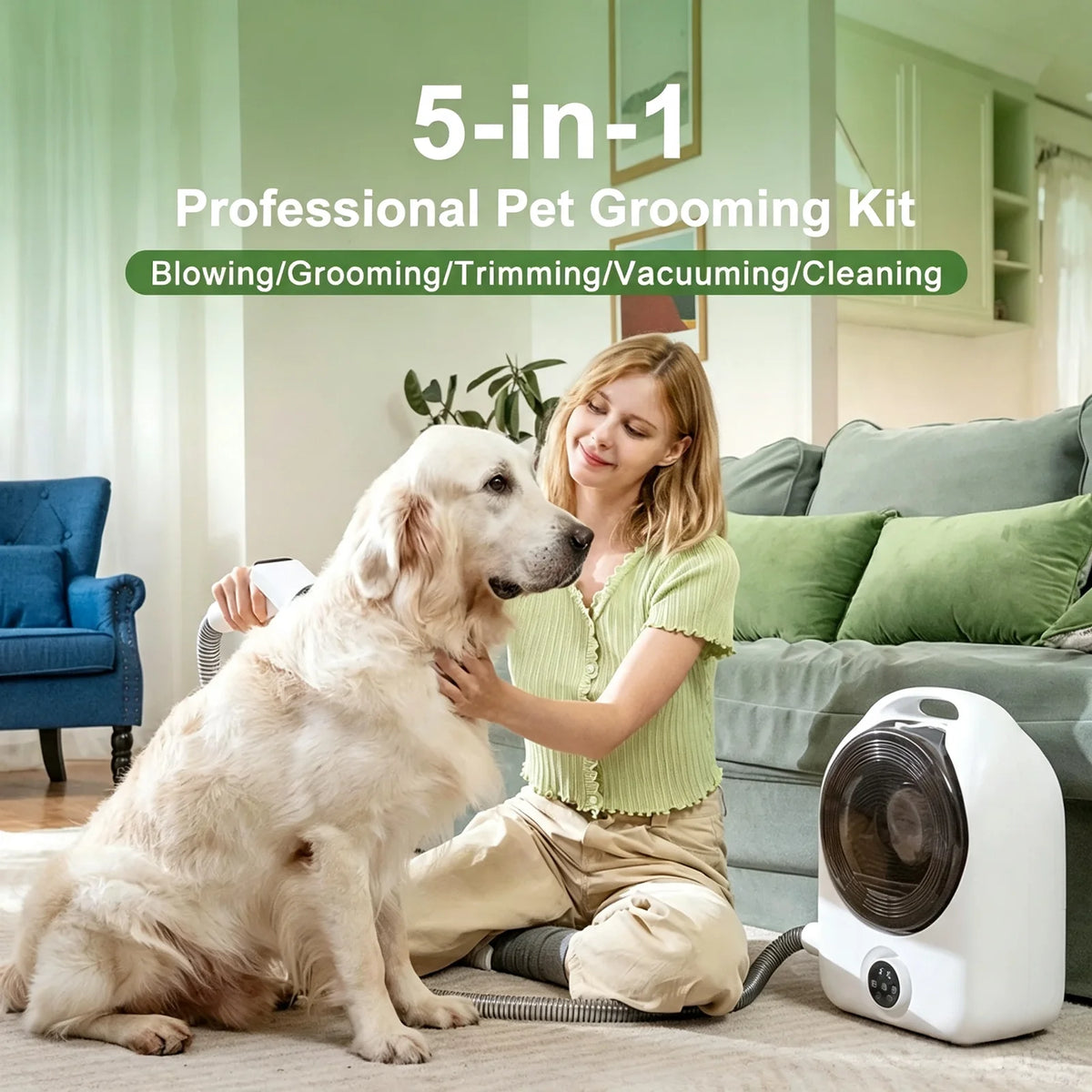 5-in-1 Pet Grooming Kit Professional Dog Hair Clipper Vacuum Dryer Low Noise Pet Grooming Trimmer Set with Multi Tools Professional Pet Grooming Vacuum Kit for Dogs Cats Hair Shedding Cleaning