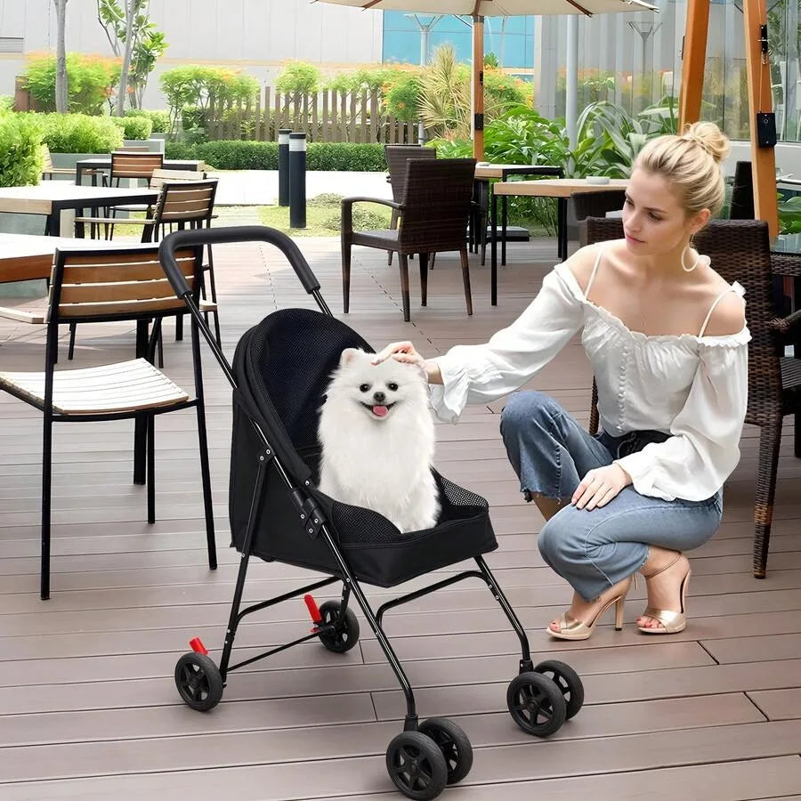 【New style】Pet Stroller For Medium Small Dogs, Foldable, With Sun Cover, Breathable And Visible Mesh