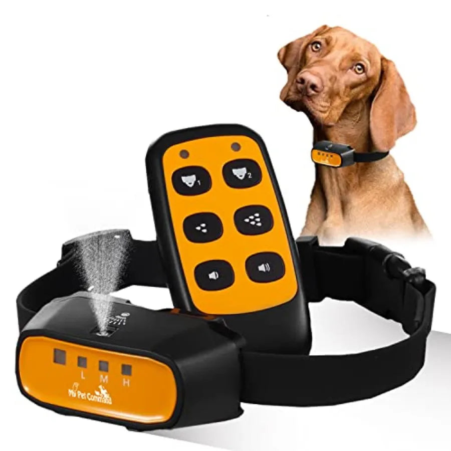 Outdoor pet training collar, silicone material, black color, 2-in-1 auto remote citronella spray with advanced bark detection a