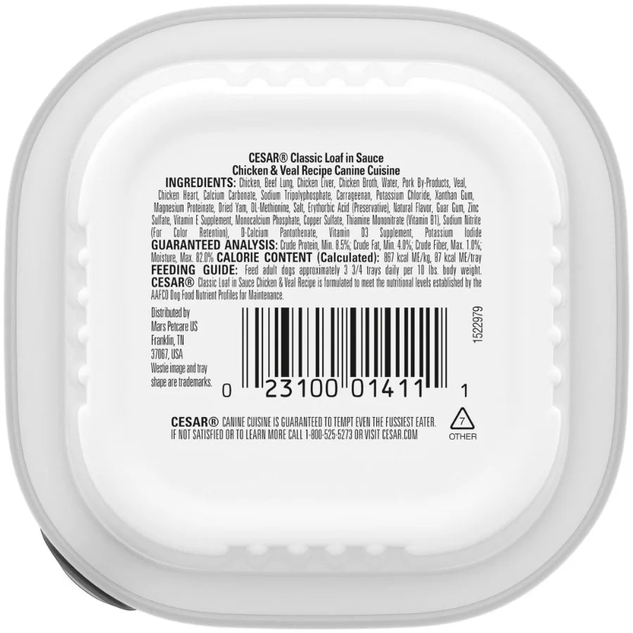 Classic Loaf in Sauce Wet Dog Food, Chicken and Veal Flavor, 3.5 oz. Easy Peel Trays, 24 Count