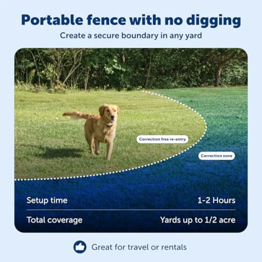 Portable wireless electric fence for dogs waterproof collar for pets 8lb+ gray covers up to 1/2 acre tone/static correction