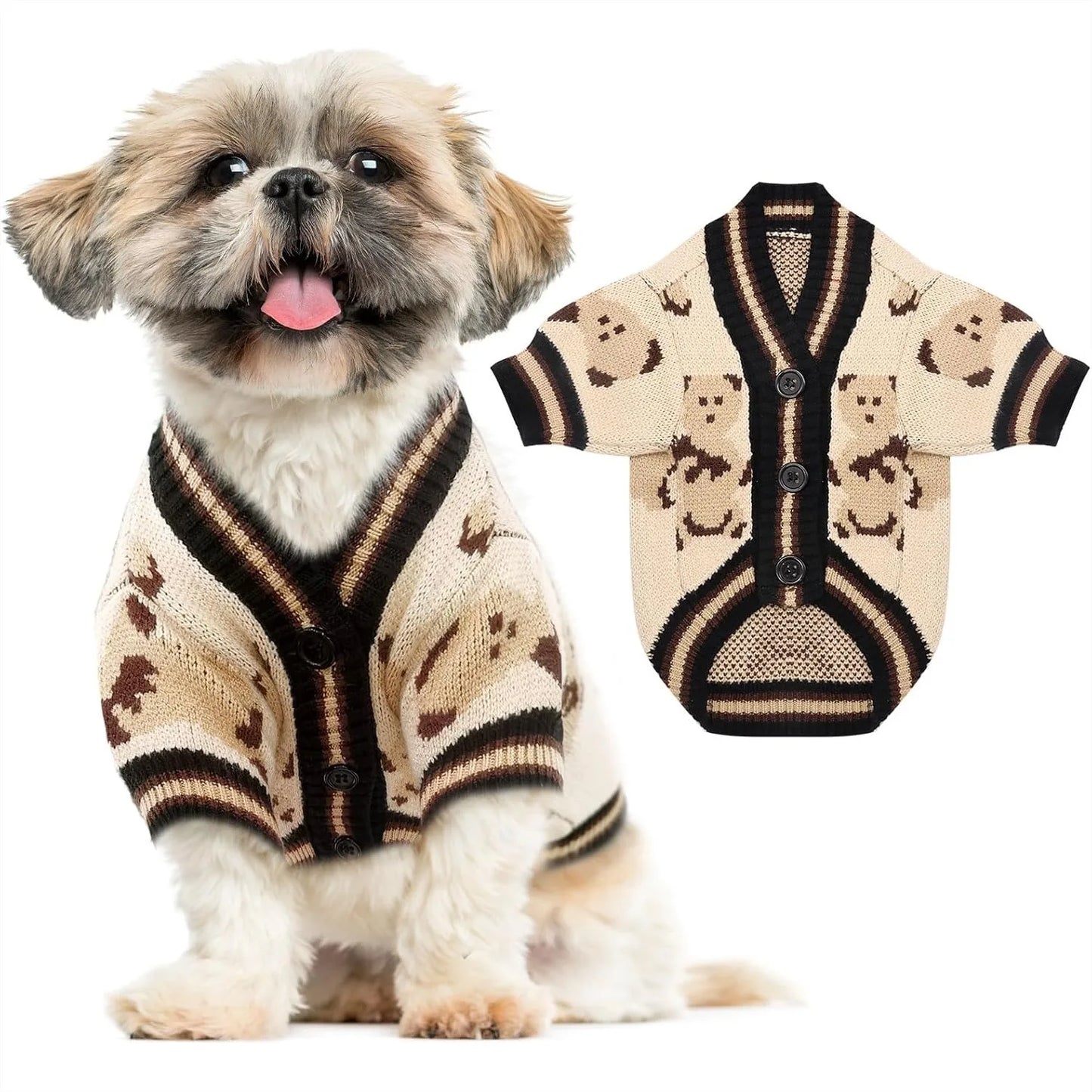 Small Dog Sweater Cute Bear Cardigan for Small Medium Dogs Boy Girl Puppy Cat Knit Autumn Coat Warm Soft Pet Apparel