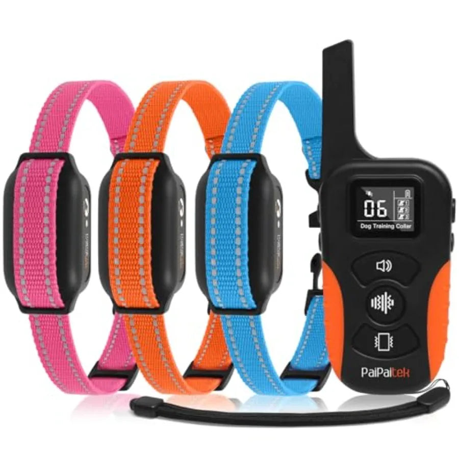 No Shock Dog Training Collar for 3 Dogs, Waterproof Vibrating Collar with Remote 3300ft, 9-Level Vibration Beep, Black Nylon, S