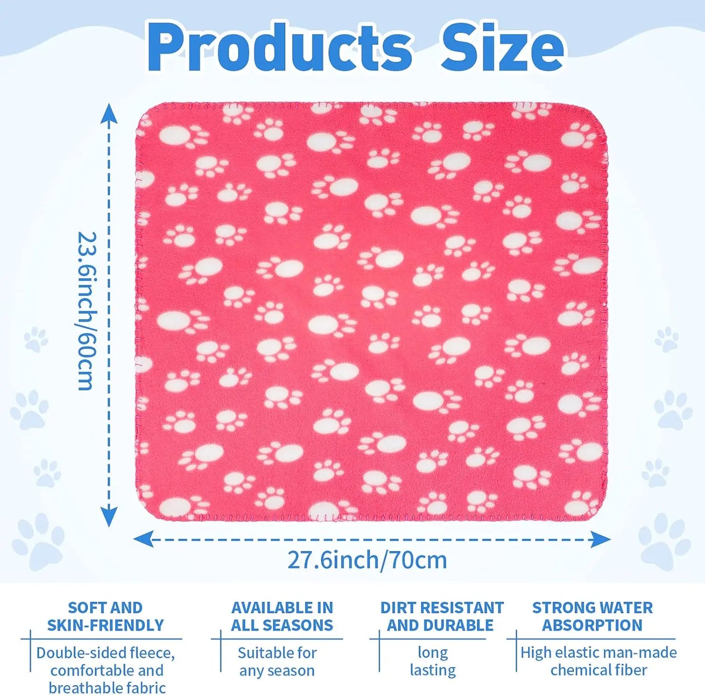 10-Pack Pet Blankets Soft Fleece Paw Print 24x28 Inch for Dogs Cats Small Animals