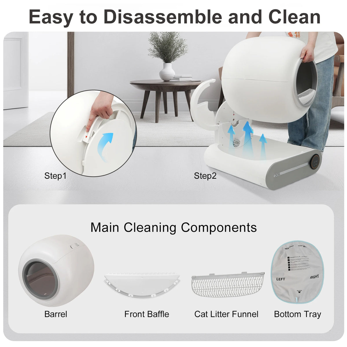 DOEL Self Cleaning Cat Litter Box 65L Automatic Cat Litter Box w/ Trash Bag & Litter Mat Smart Cat Toilet App Control 2.4G WiFi