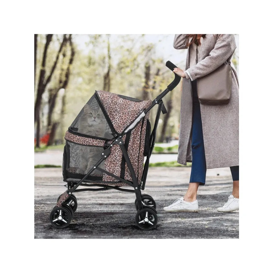 【New style】MoNiBloom 4 Wheels Pet Stroller, Easy-Fold Dog Cat Jogger Stroller W/Rear Storage Bag and Visible Mesh For Small/Med