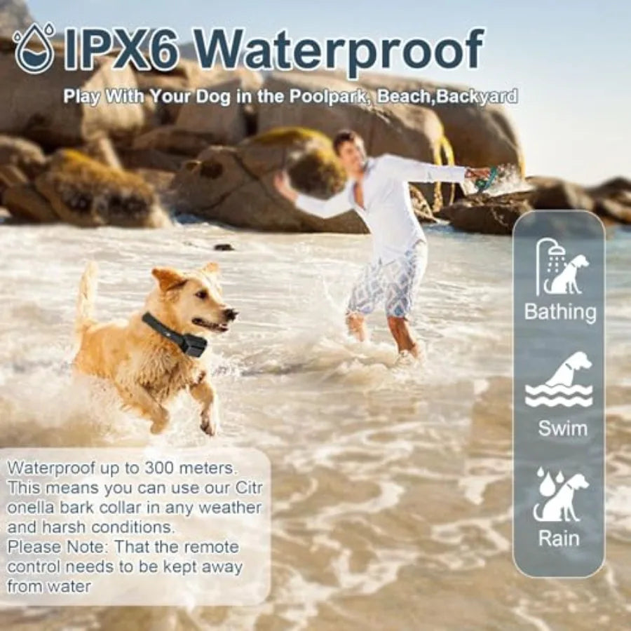 Citronella Training Collar for Dog: IPX7 Waterproof, Citronella Spray, Beep/Vibration/Spray 4 Mode, 6 Sensitivities, Adjustable