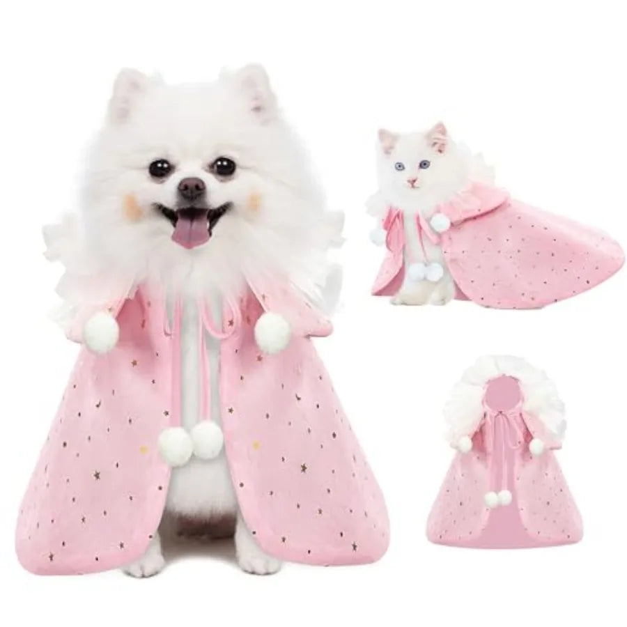 Pet Halloween Costume with Hat, Dog Clothes Cosplay Wizard Cloak for Small Puppy Kitten Animal, Shiny Cat Outfit Suit for Party