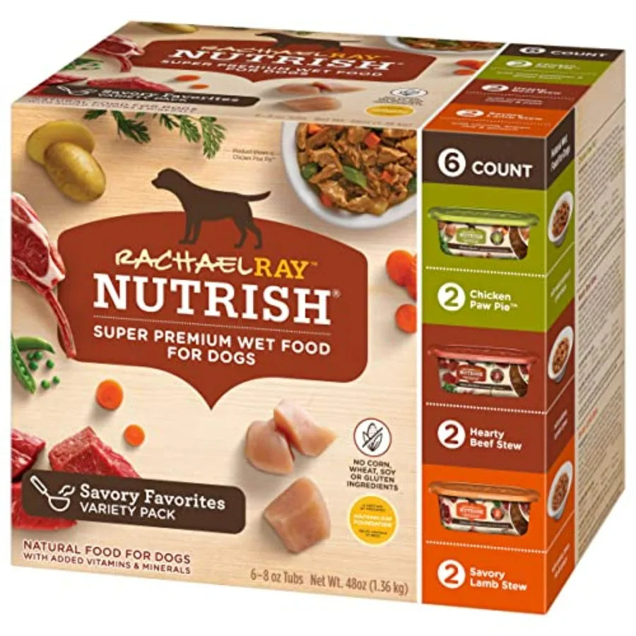 Rachael Ray Premium Natural Wet Dog Food, Savory Favorites Variety Pack, 8 Ounce Tub Pack of 6