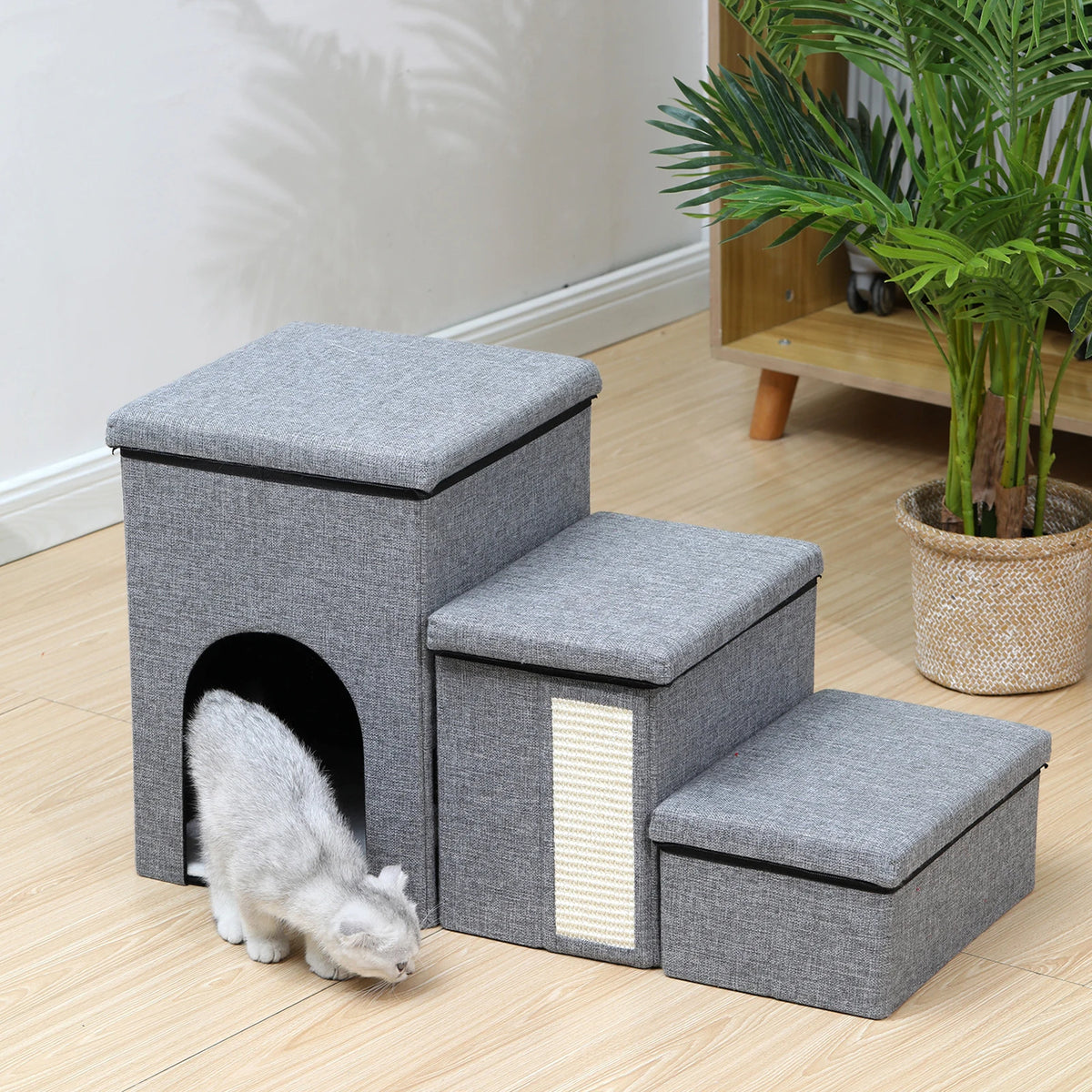 3 Levels Step Foldable Pet Stairs Multi-Purpose Pet Stairway Storage Box Removable Storage Organizer for Sofa Couch Bed Supplies