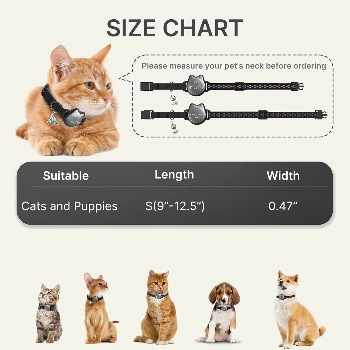 AirTag Cat Collar Breakaway, Reflective Cat Collar Compatible with Apple AirTag 1st & 2nd Gen, Hidden Holder with Bell, Lightwei
