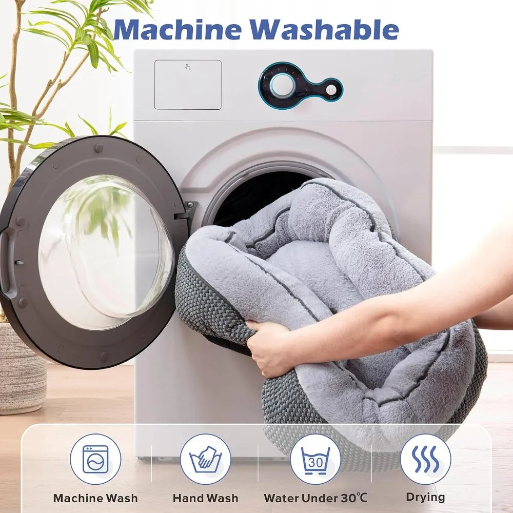Medium Dog Bed Washable Rectangle Orthopedic Soft Plush Warming Calming Pet Bed with Anti-Slip Bottom, M 30"x24"x9"