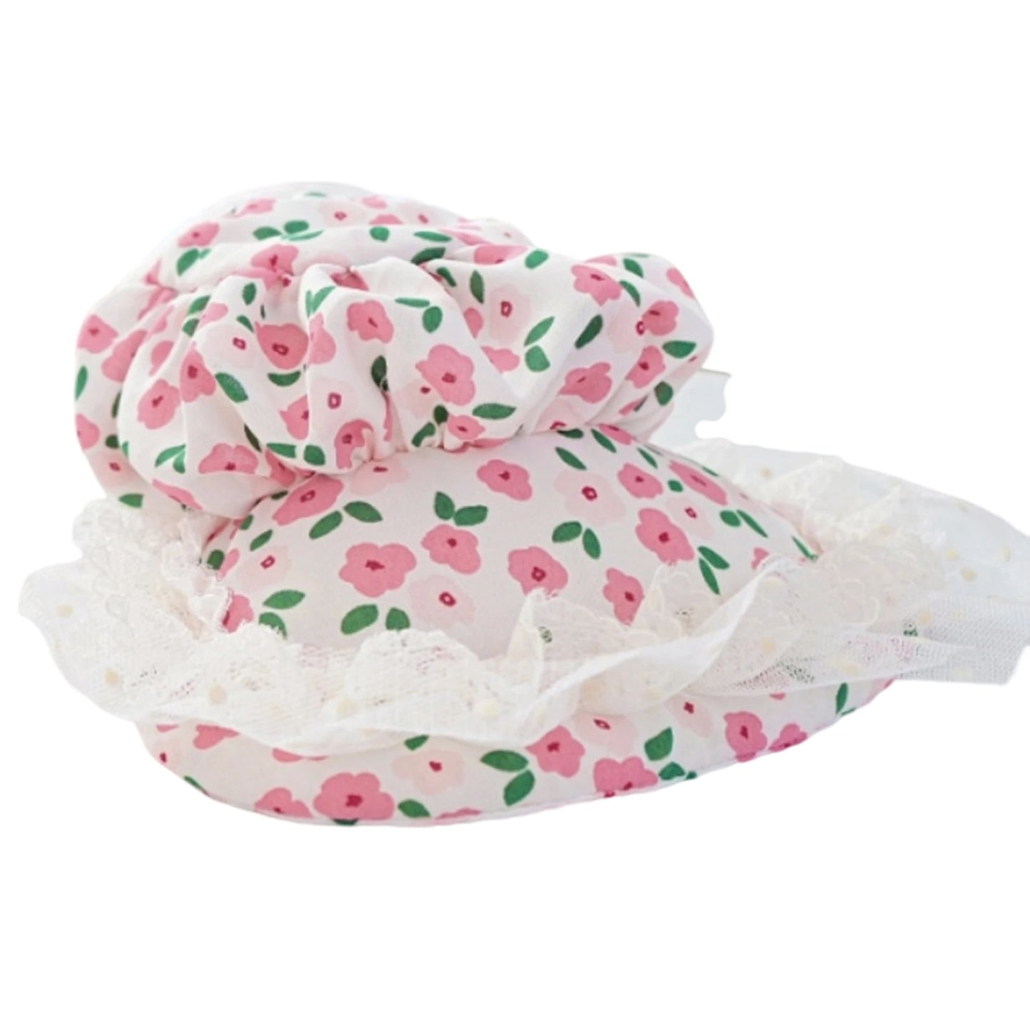Pet Sun Hat with Floral Print and Lace Trim Double Layer Polyester Bonnet for Outdoor Dog Protection and Style