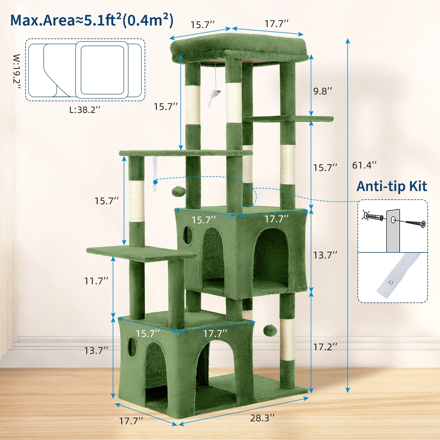 Multi-Level Cat Tree Tower for Large Indoor Cat & Maine Coons Cat Furniture with Perch/2 Condos/Sisal Scratching Posts/Play Toys