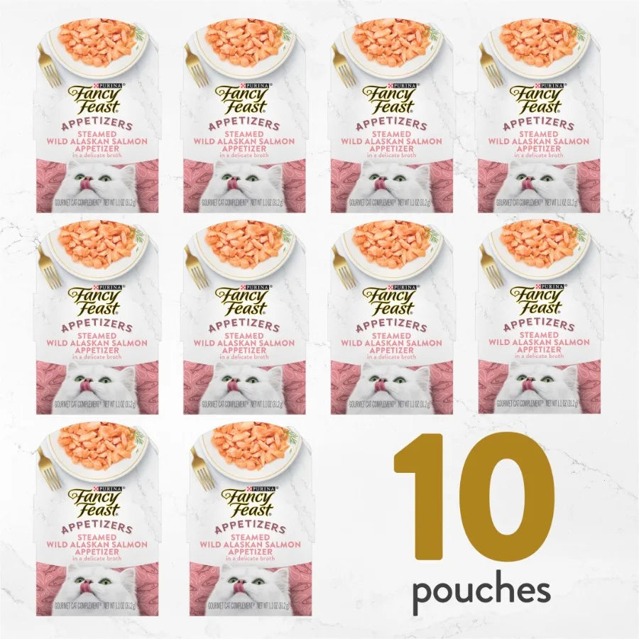 Purina Appetizers Wet Cat Food, Steamed Alaskan Salmon, 1.1 oz Trays, 10 Pack