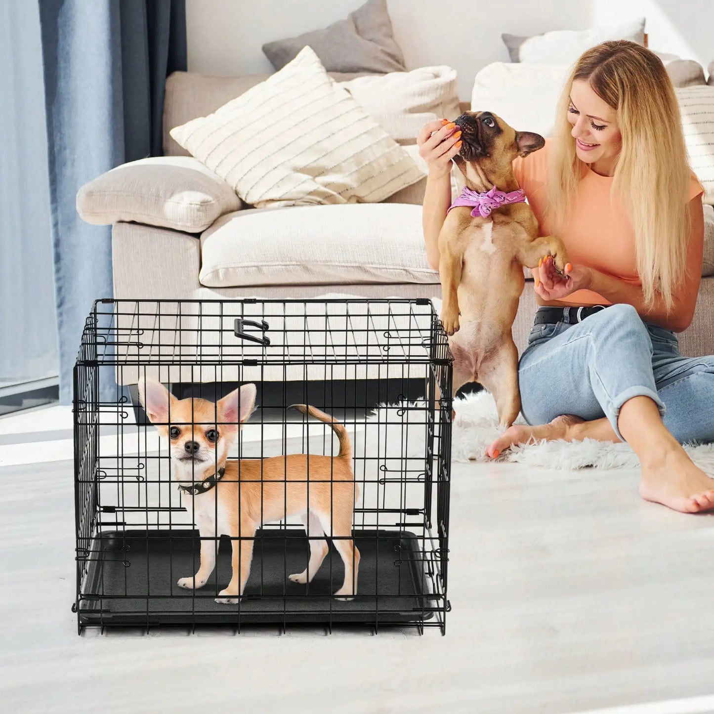 24-Inch Single-Door Dog Crate–Durable Metal Pet Kennel With Secure Lock, Foldable Design, Removable Tray For Easy Cleaning, Portable Puppy Cage For Small Dogs, Ideal For Training & Travel
