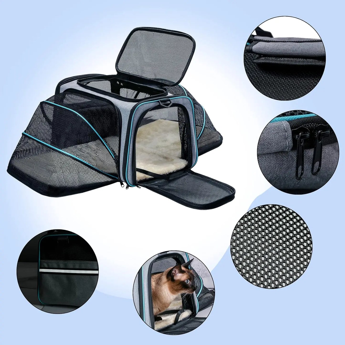 Expandable Soft-Sided Pet Carrier for Cats and Small Dogs, Airline Approved with Removable Pad and Pockets