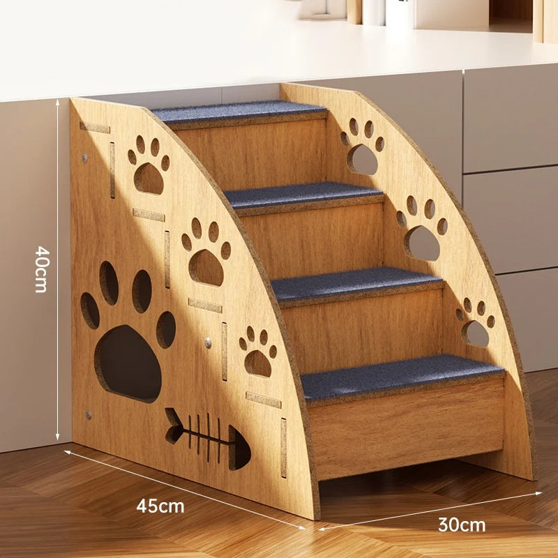 Multi-Level (2-4 Steps) Solid Wood Pet Stairs with Ramp & Thickened Safety Rails - Non-Slip Dog & Stairs Suitable for Bed/Sofa,