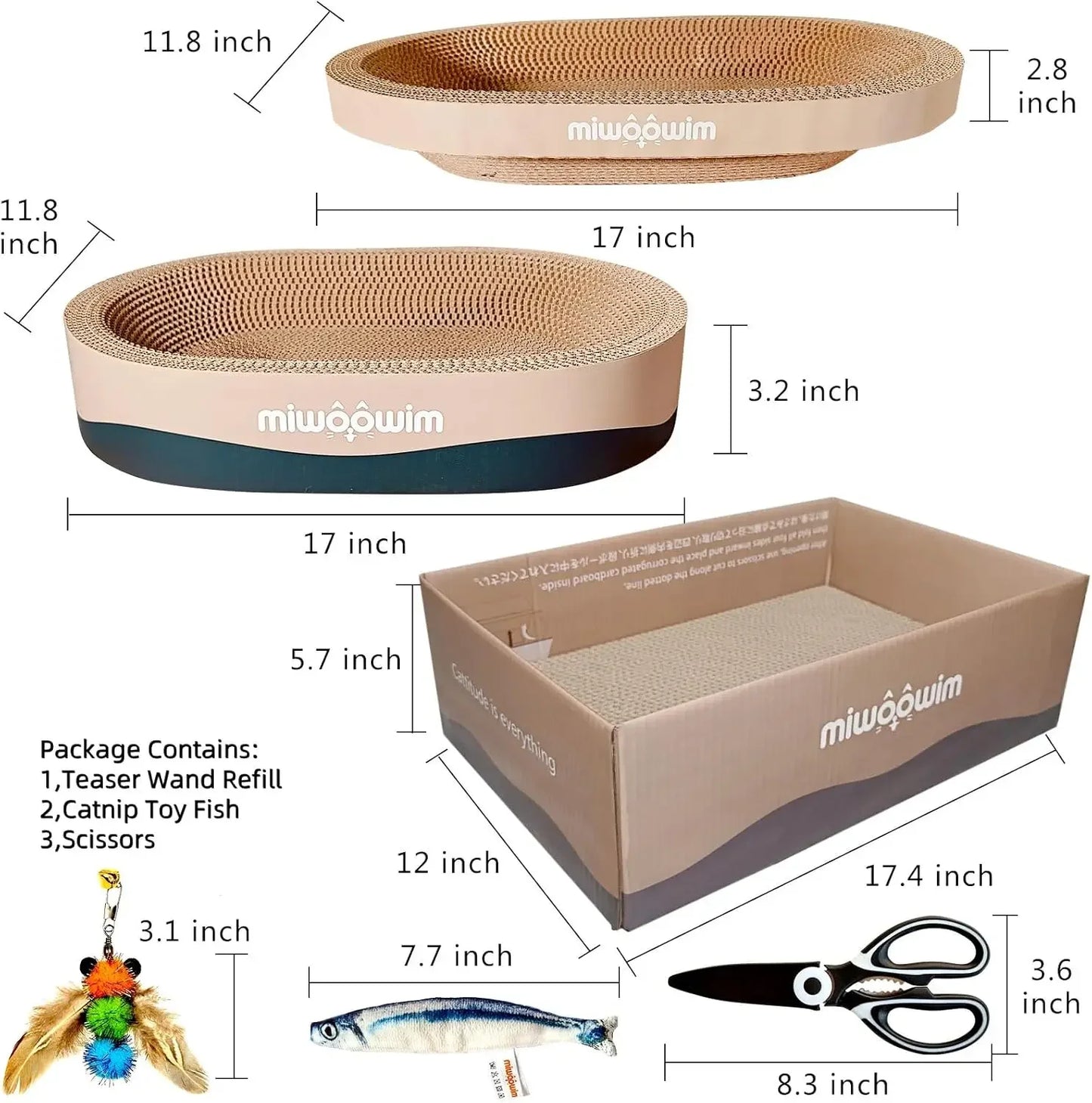 3PCS Cat Scratcher Cardboard, Oval Cat Scratch Pad Bowl Nest for Indoor Cats, Round Cat Scratching Board Corrugated Lounge Bed, Furniture Protector for Couch