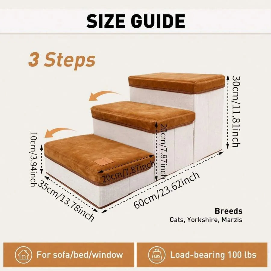 【New style】3-Tier Collapsible Dog Stair With Non-Slip Surface, Pet Ramp For Small To Extra Small Dog Breeds-Great For High Beds