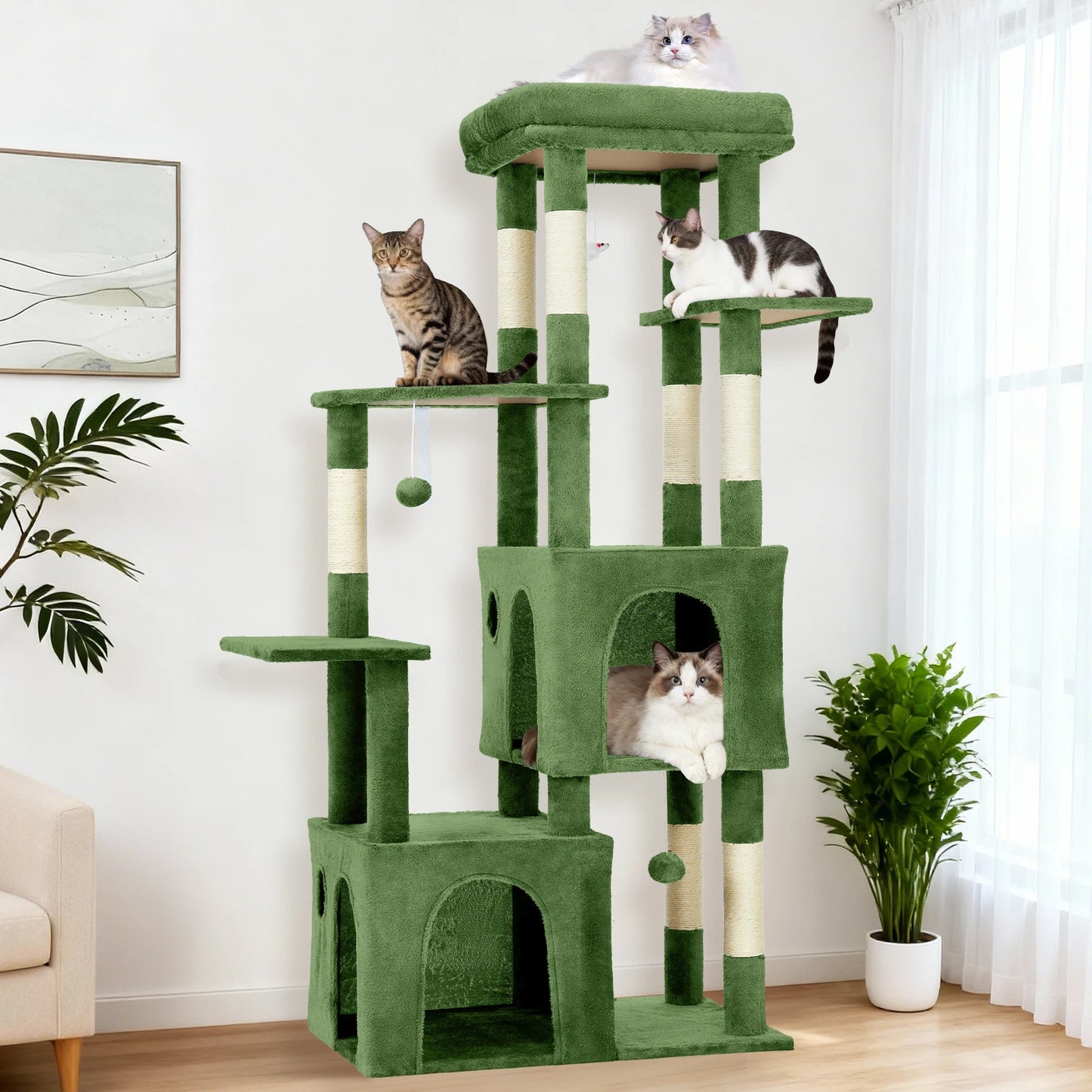 Multi-Level Cat Tree Tower for Large Indoor Cat & Maine Coons Cat Furniture with Perch/2 Condos/Sisal Scratching Posts/Play Toys