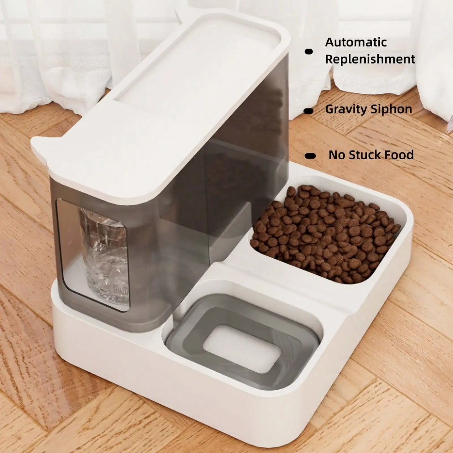 Automatic Cat Food And Water Dispenser Set, 2-In-1 Automatic Pet Feeder And Waterer, Visible Integrated Gravity-Fed Pet Food Con
