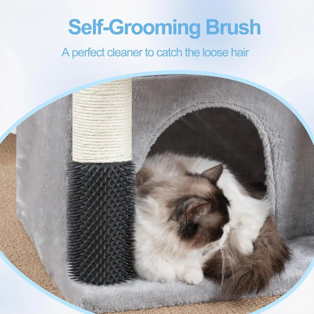 Extra Large Cat Tree Tower with Platform, Condo, Hammocks, Self-Grooming Brush for Big Cats, 51.1in, Light Gray