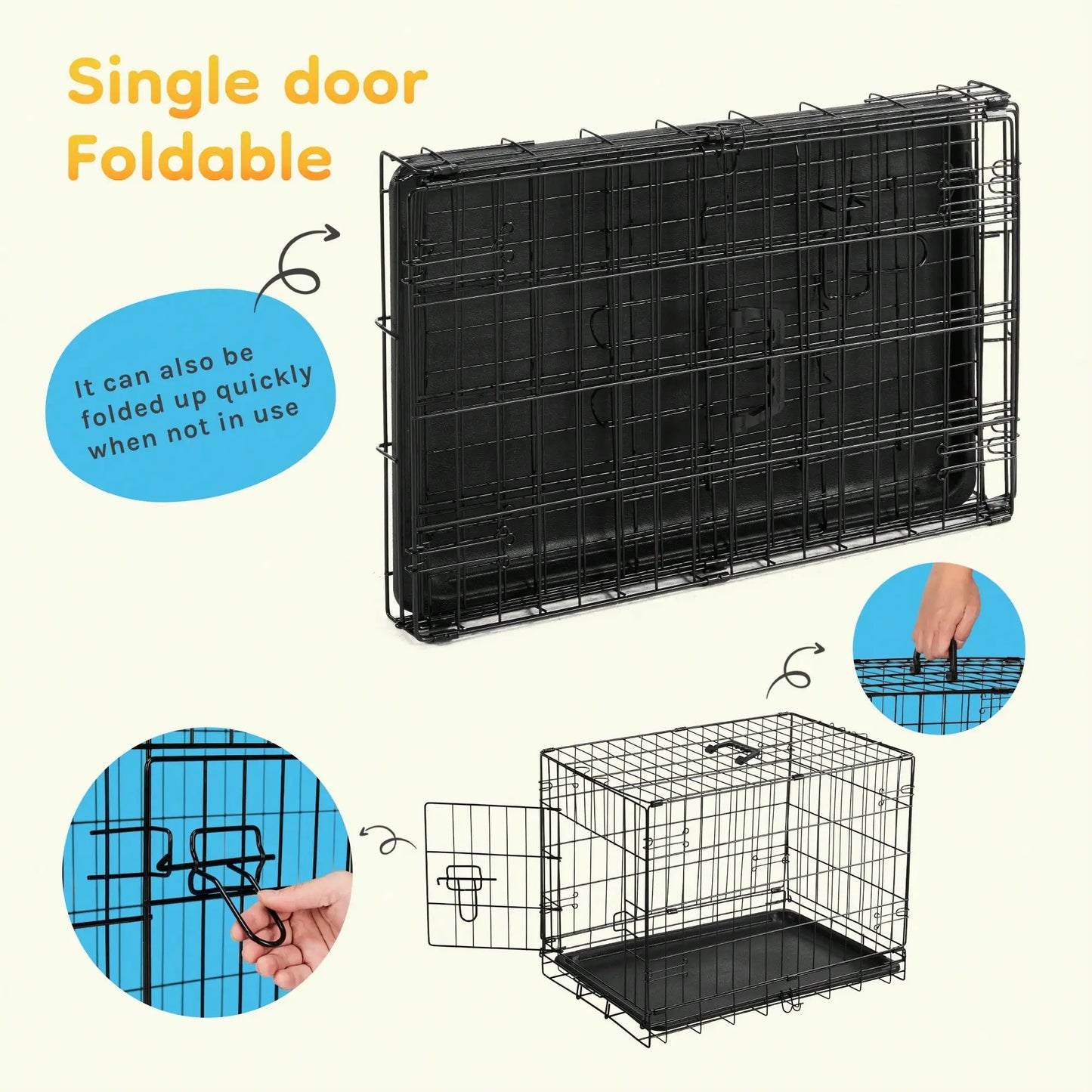 24-Inch Single-Door Dog Crate–Durable Metal Pet Kennel With Secure Lock, Foldable Design, Removable Tray For Easy Cleaning, Portable Puppy Cage For Small Dogs, Ideal For Training & Travel