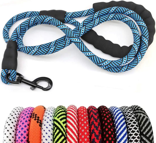 Heavy Duty Nylon Dog Leash, 3-30 FT with Soft Padded Handle for Large Medium Dogs (Blue Black, 1/2" * 8')