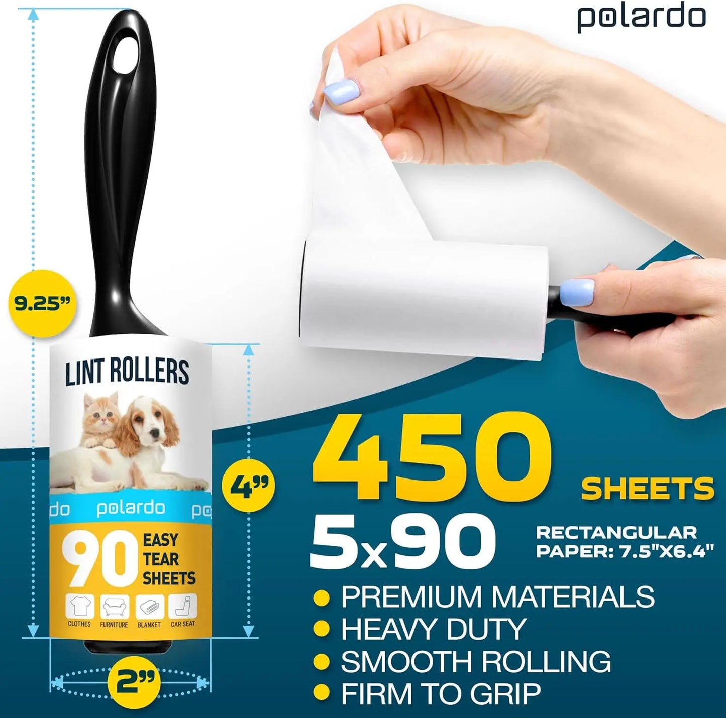 Pet Hair Lint Rollers, 5 Large Sticky Rollers, White, for Clothes, Couch, Carpet, Furniture