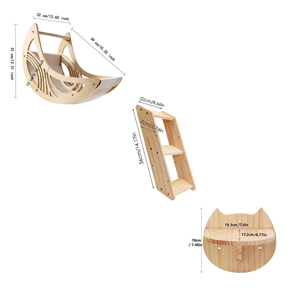 Wall Mounted Cat Shelves Set Moon Shape Hammock Star Perches Climbing Steps Cat Furniture For Kitten Cats Indoor Rest Playing Sleeping