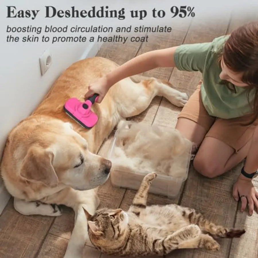 Self Cleaning Slicker Brush for Dogs and Cats - Skin Friendly Grooming, Deshedding, Hair Removal for Puppies and Long/Short Hai