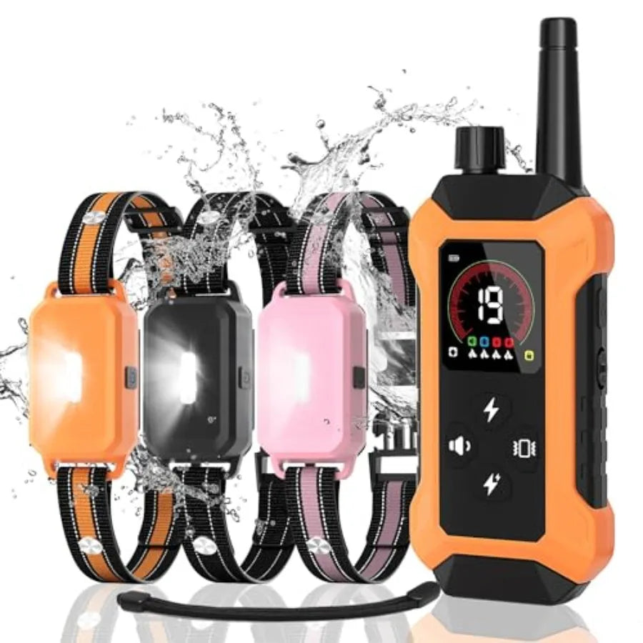 Dog training collar with remote control for 5150 lbs dogs, waterproof 4400FT range, 3-pack rechargeable e-collar with light, 5