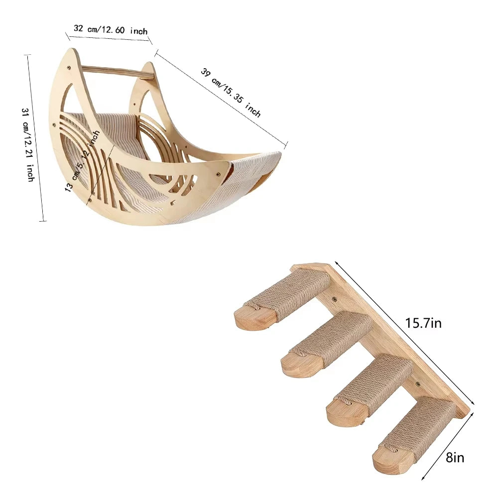 Wall Mounted Cat Shelves Set Moon Shape Hammock Star Perches Climbing Steps Cat Furniture For Kitten Cats Indoor Rest Playing Sleeping