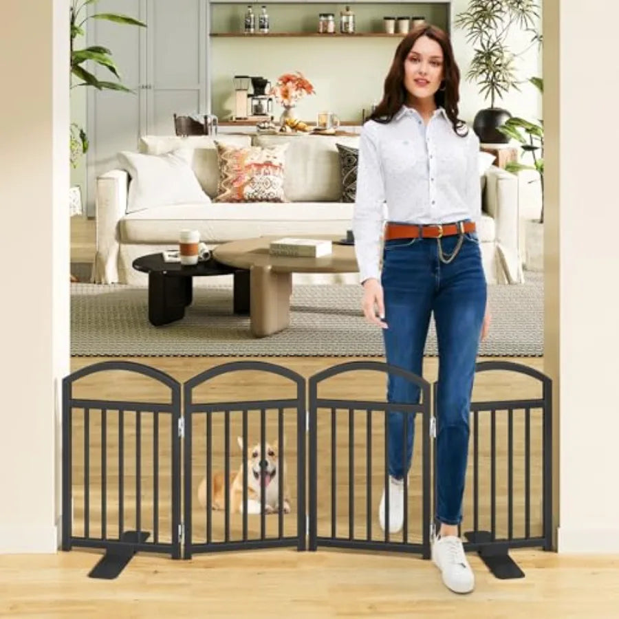 Short Dog Gate Indoor, 19.69" H Freestanding Small Dog Door Gates with Support Feet, Expands Up to 48" Wide Foldable Pet Gates