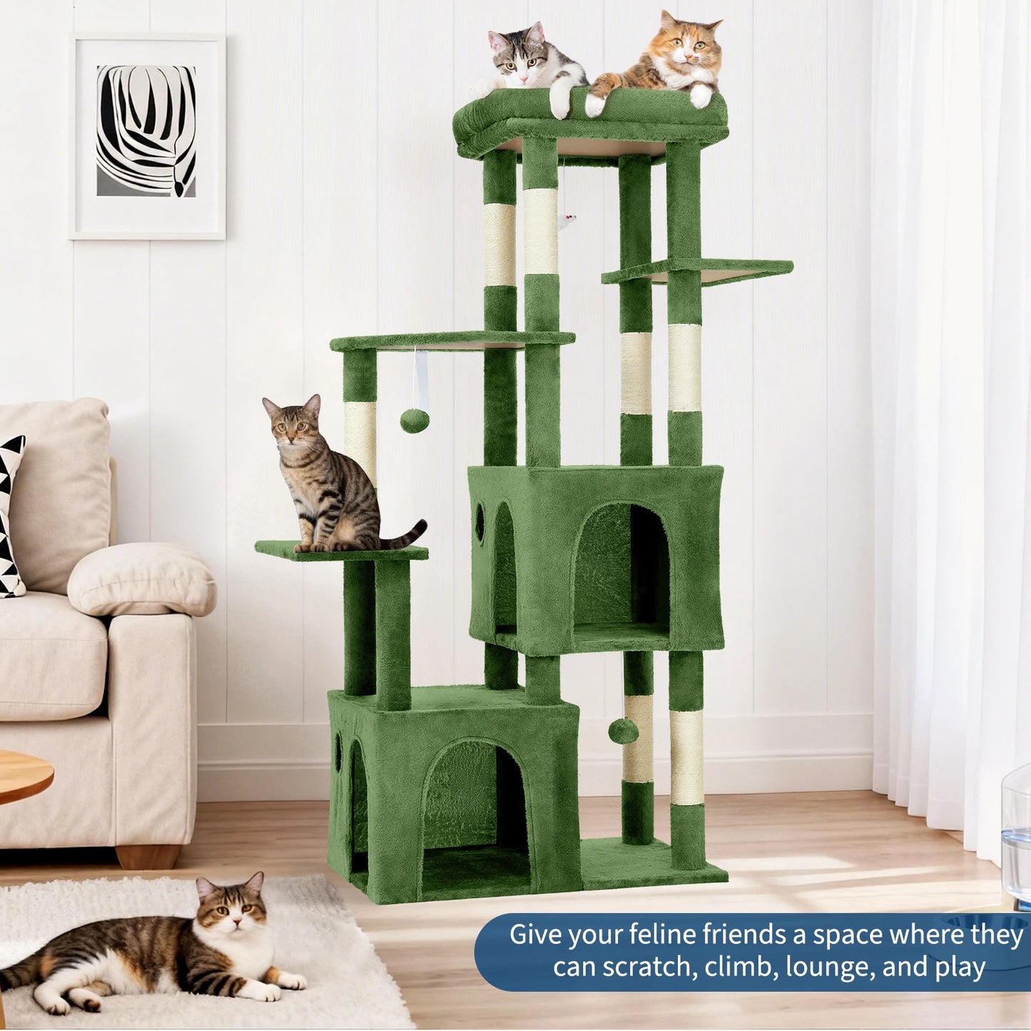 Multi-Level Cat Tree Tower for Large Indoor Cat & Maine Coons Cat Furniture with Perch/2 Condos/Sisal Scratching Posts/Play Toys