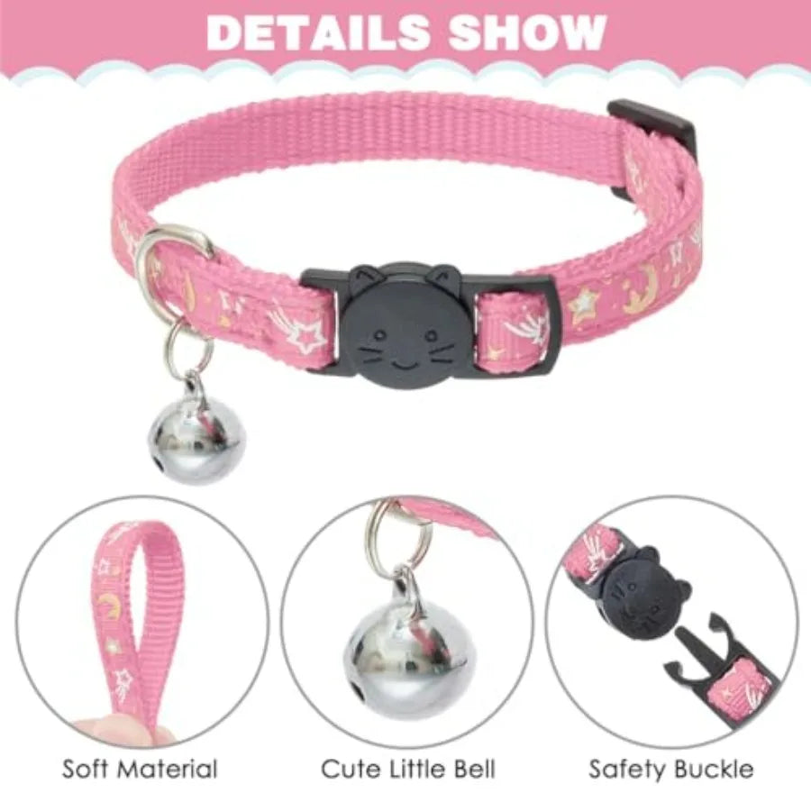 Cat Harness with Leash and Collar Set - Escape Proof Adjustable H-shped Cat Harness with Star and Moon Pattern Glow in The Dark